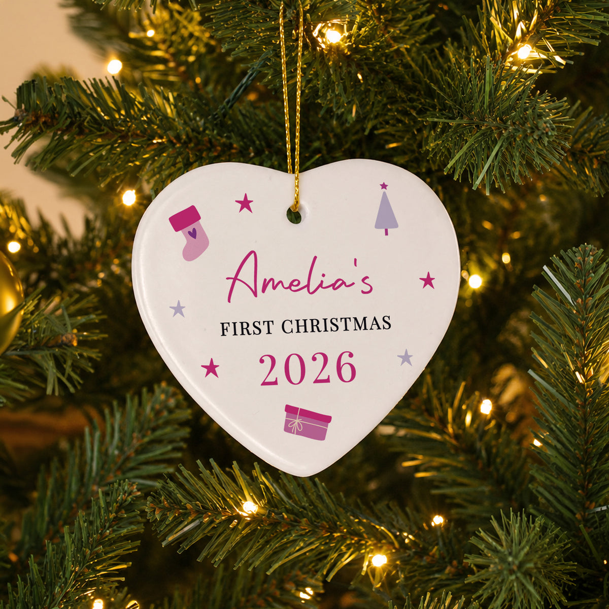 Personalised Pink Icons Ceramic Heart Decoration