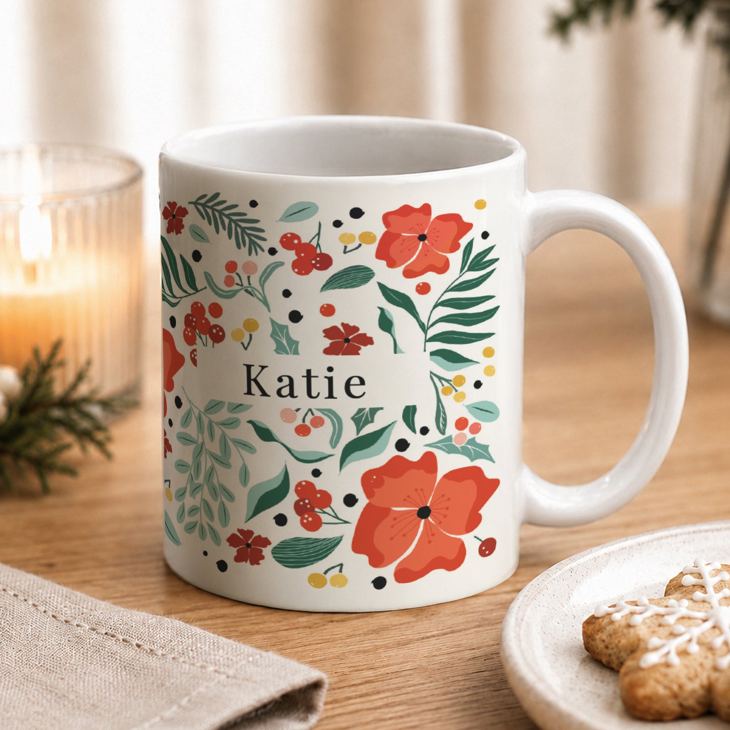 Personalised Poinsettia Pattern Mug