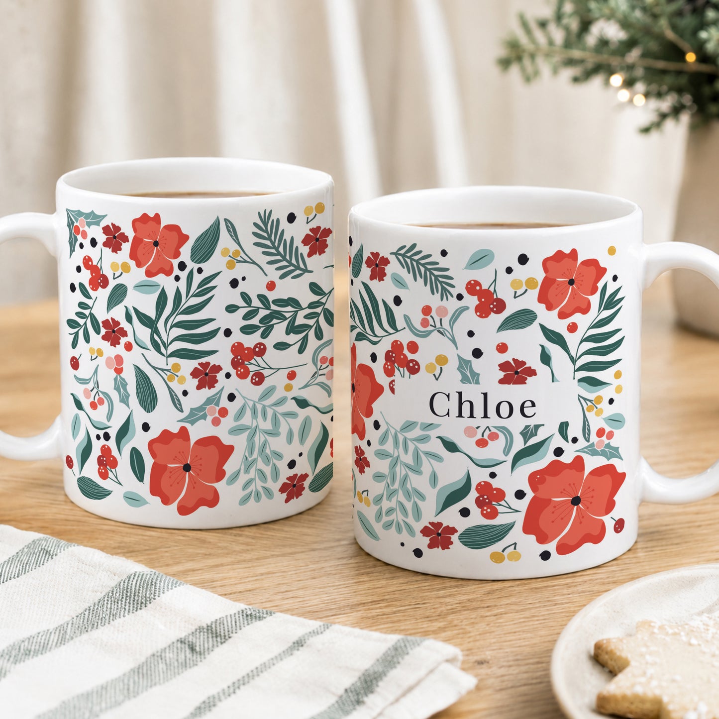 Personalised Poinsettia Pattern Mug