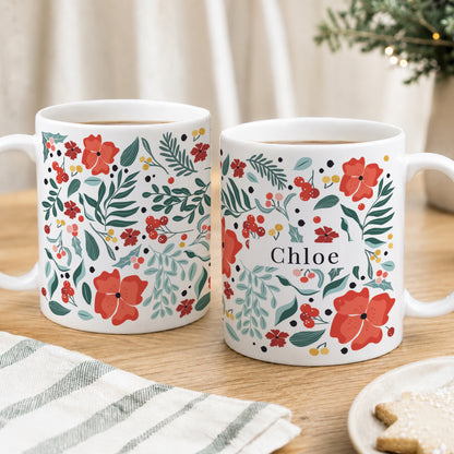 Personalised Poinsettia Pattern Mug