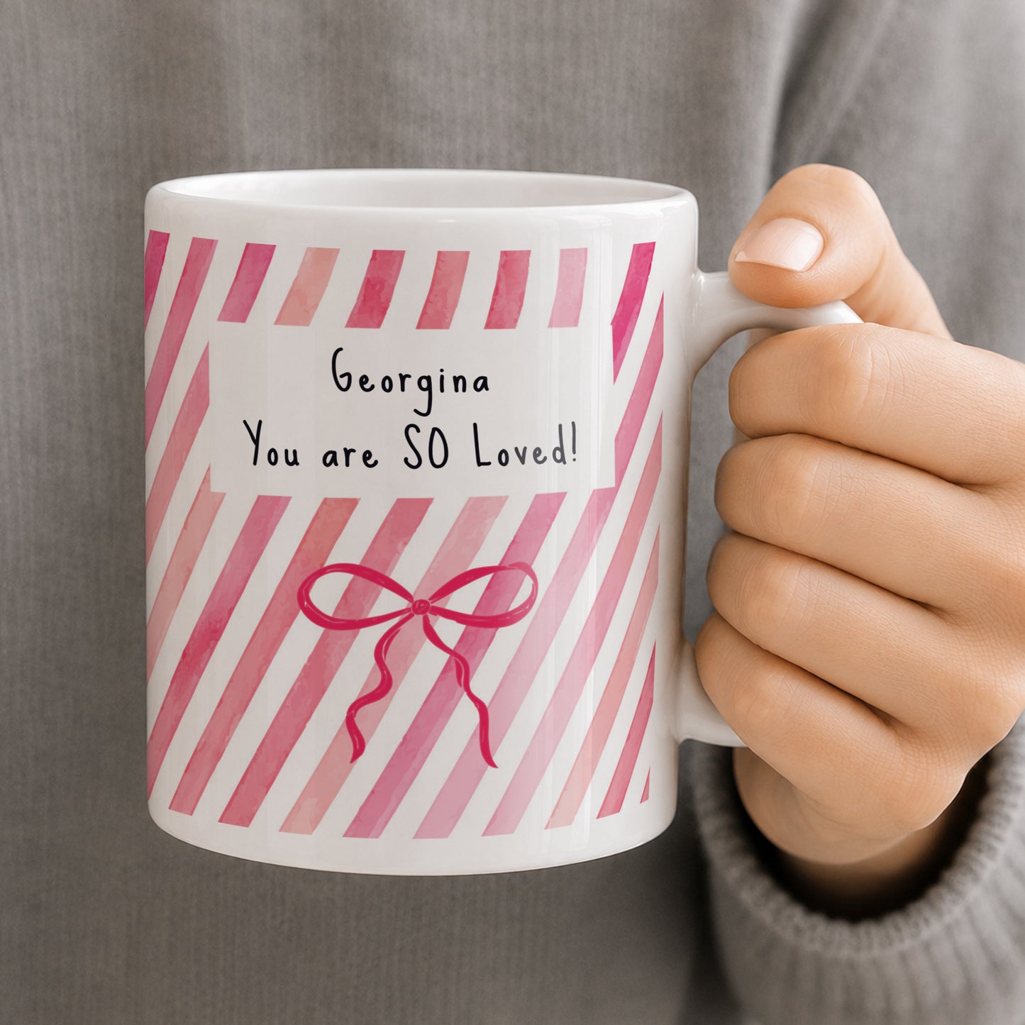 Personalised Striped Bow Mug