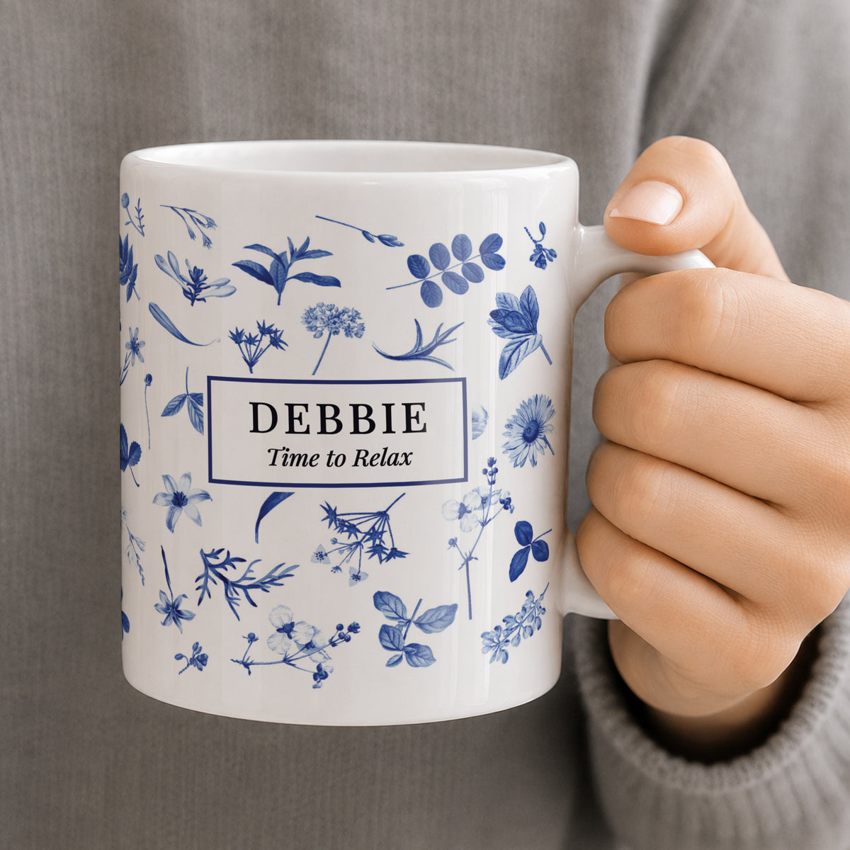 Personalised Blue Floral mug