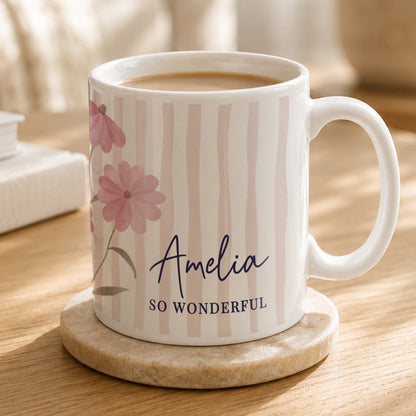 Personalised Floral Stripe Mug