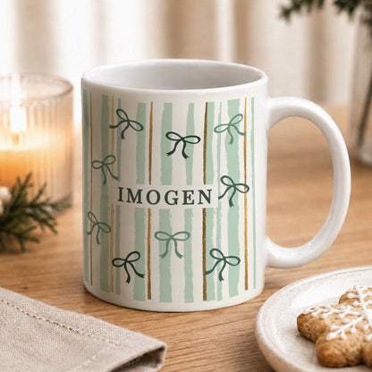 Personalised Green Stripe Bow Mug