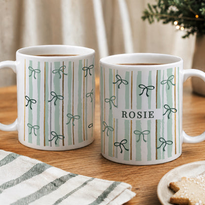 Personalised Green Stripe Bow Mug