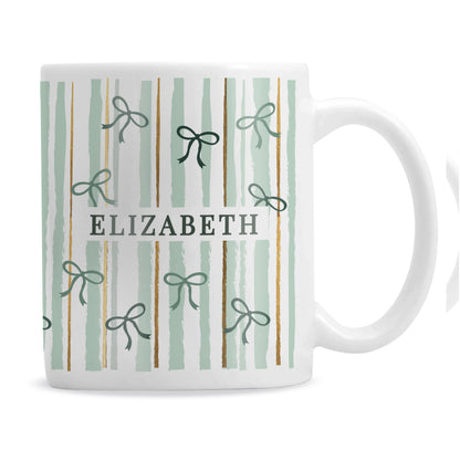 Personalised Green Stripe Bow Mug