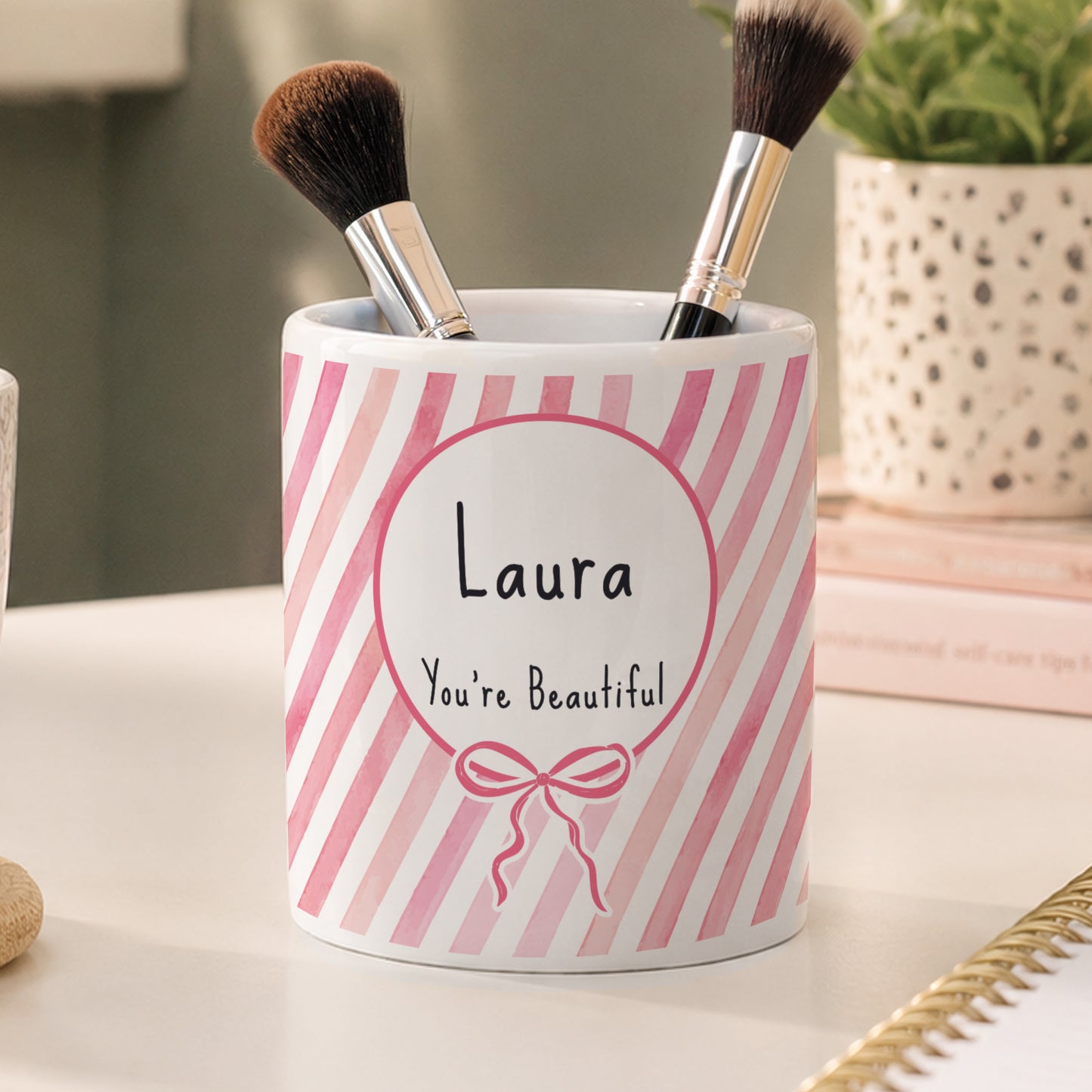Personalised Pink Stripe Storage Pot