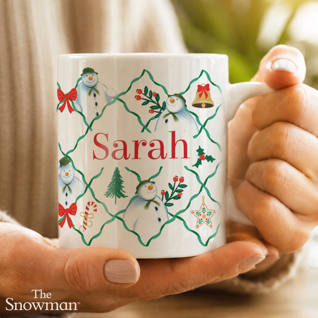 Personalised The Snowman Christmas Wishes Pattern Mug