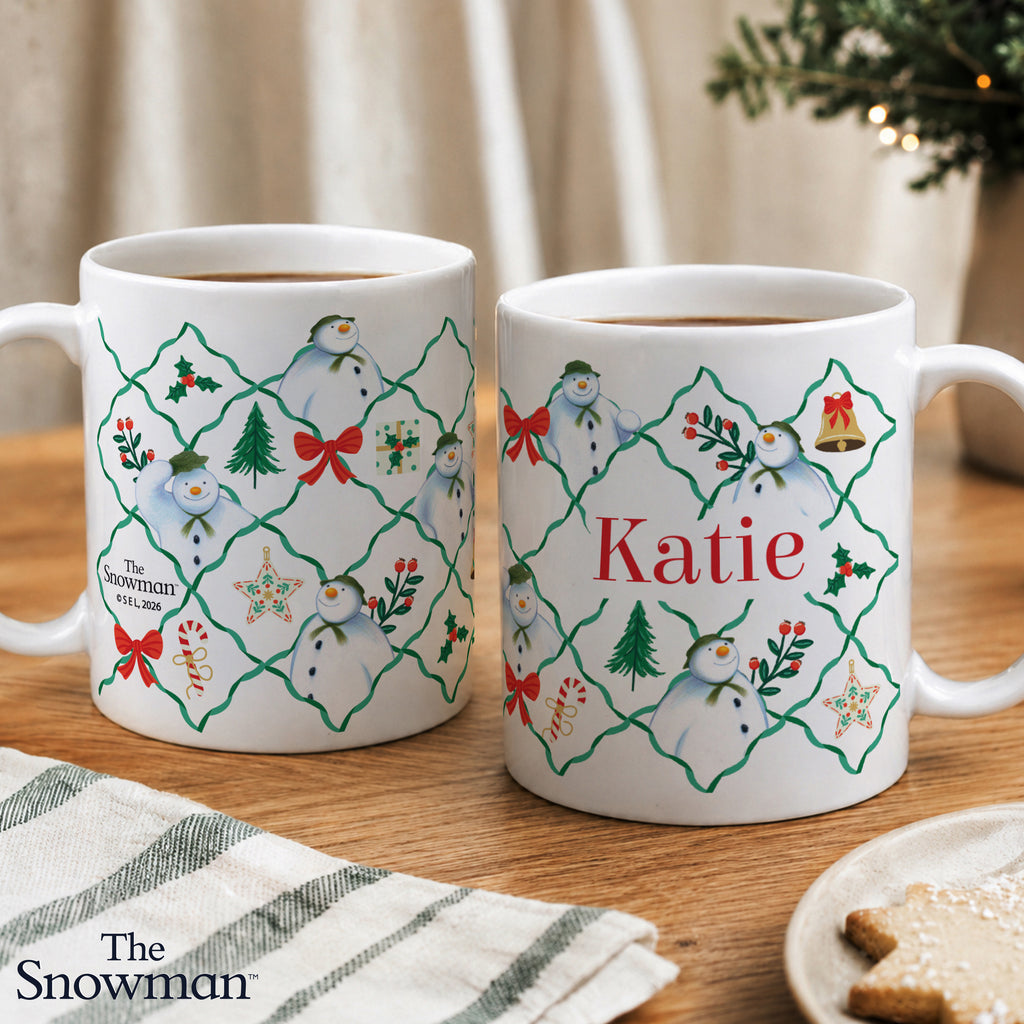 Personalised The Snowman Christmas Wishes Pattern Mug