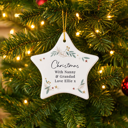 Personalised Christmas Botanical Ceramic Star Decoration