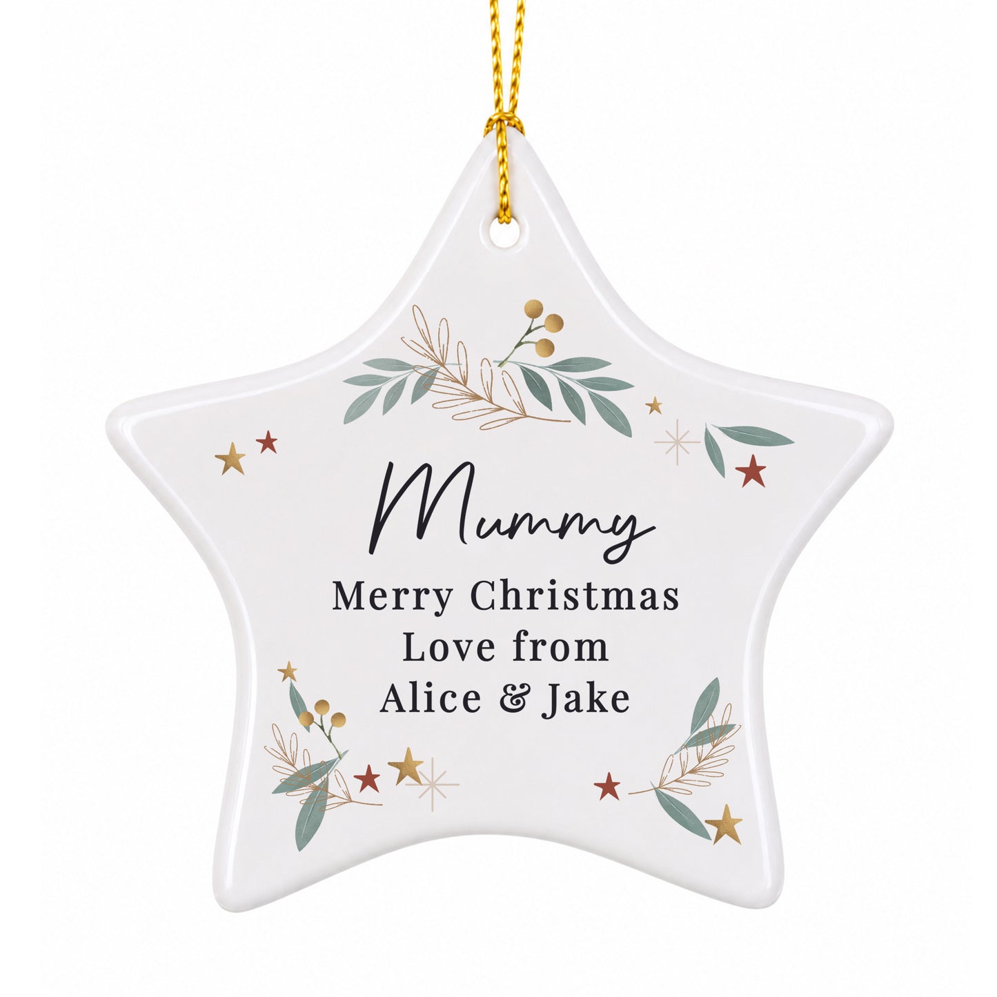 Personalised Christmas Botanical Ceramic Star Decoration