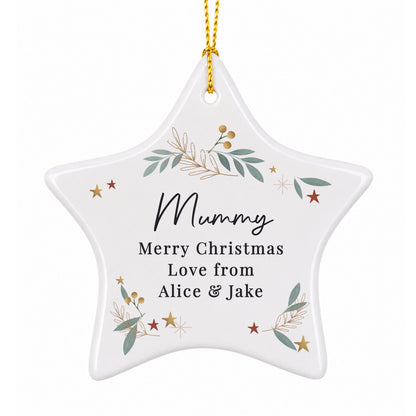 Personalised Christmas Botanical Ceramic Star Decoration