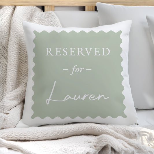 Personalised Sage Green Reserved For Cushion