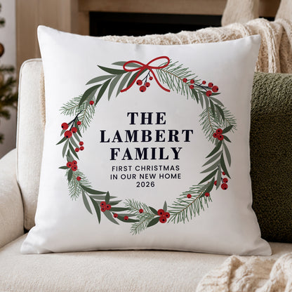 Personalised Green Christmas Wreath Cushion
