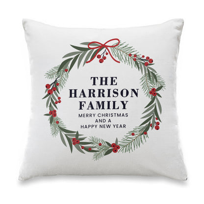 Personalised Green Christmas Wreath Cushion