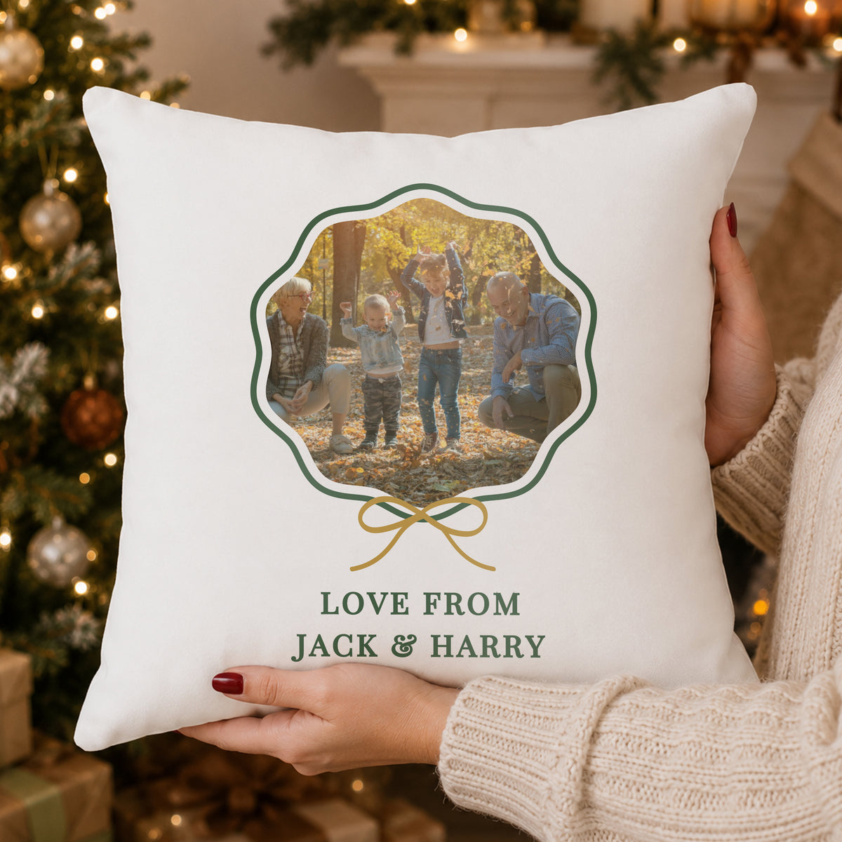 Personalised Scallop Bow Photo Upload Cushion
