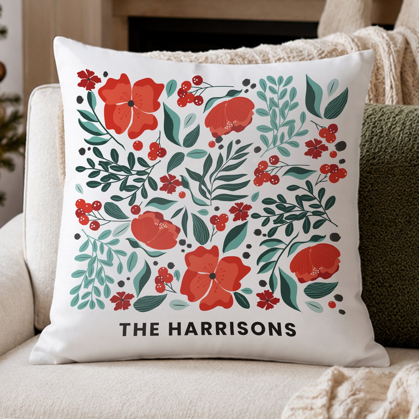 Personalised Poinsettia Cushion