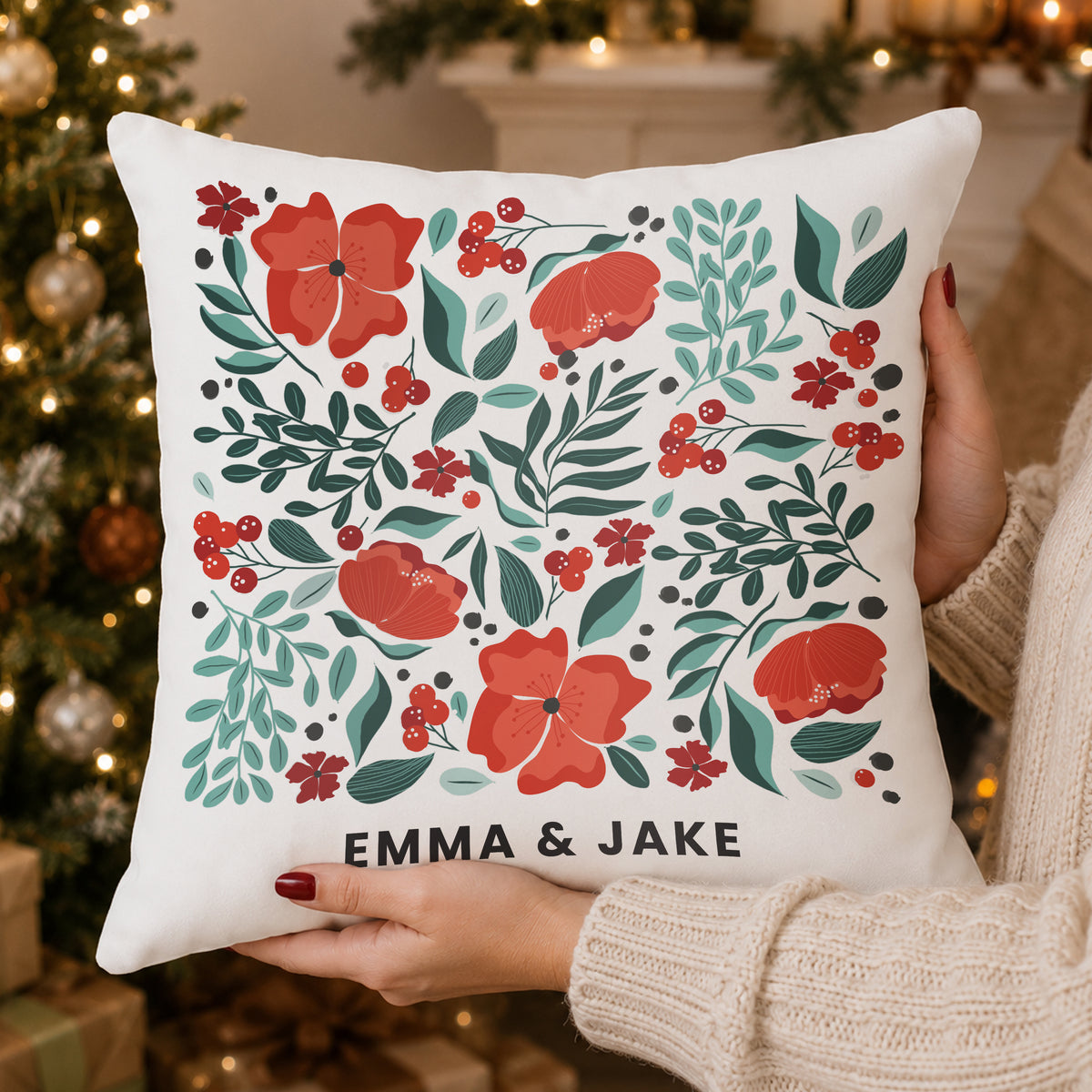 Personalised Poinsettia Cushion