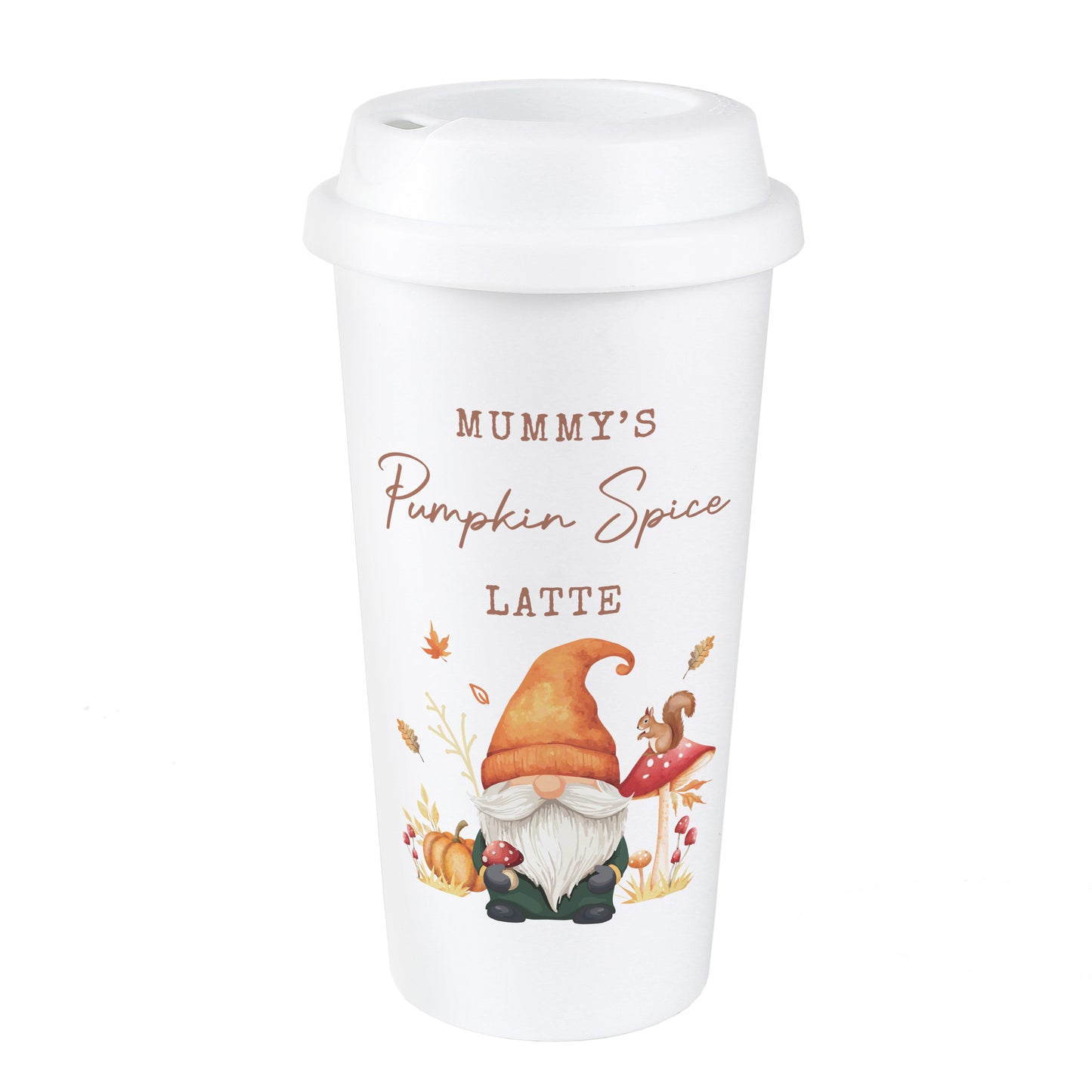 Personalised Autumn Gonk Travel Cup