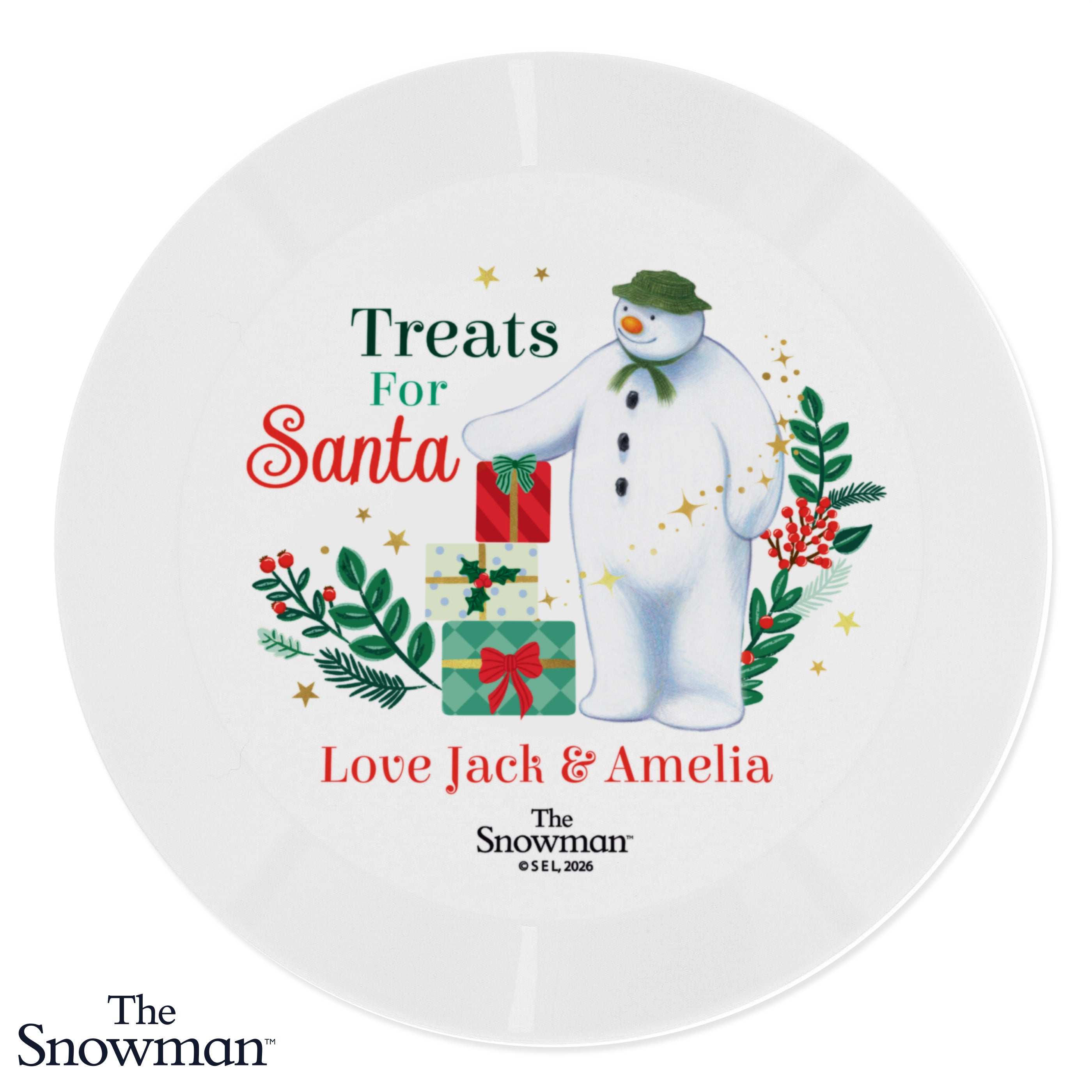 Personalised The Snowman Christmas Wishes Treats For Santa Plastic Plate