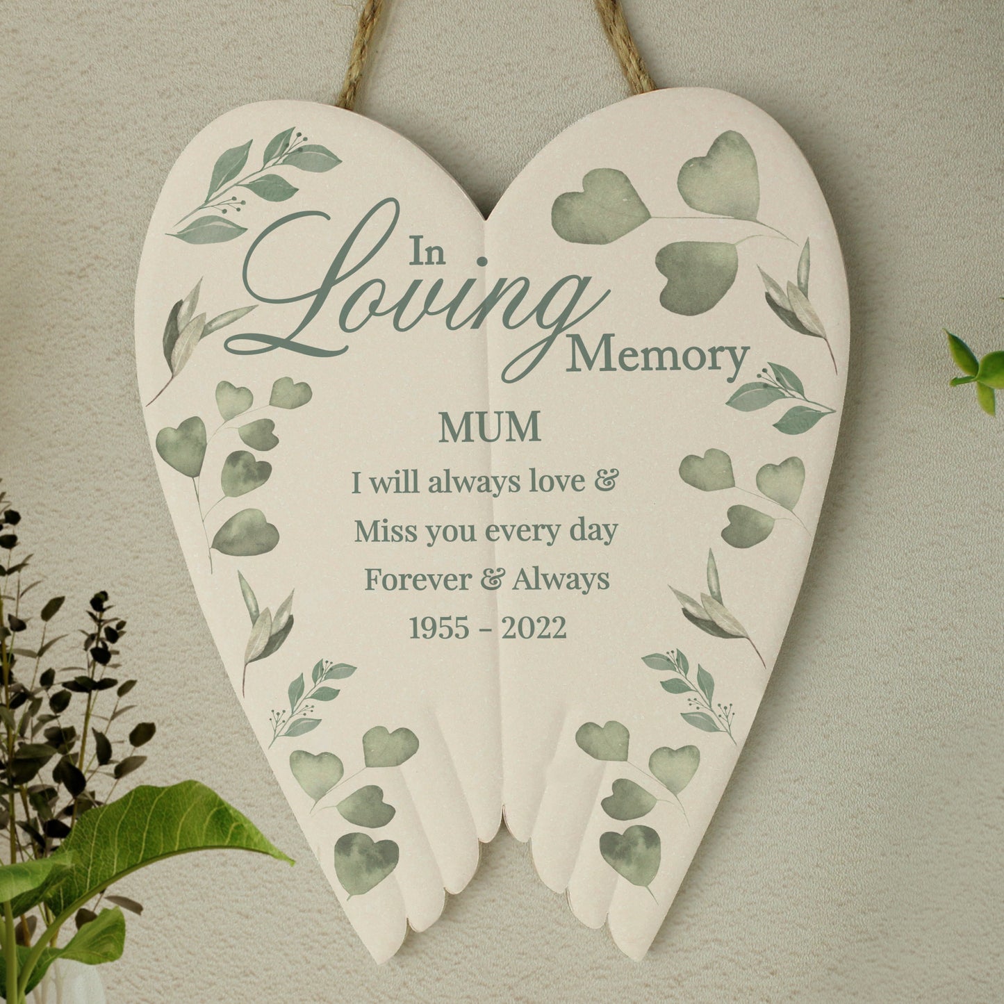 Personalised Botanical In Loving Memory Ceramic Wings