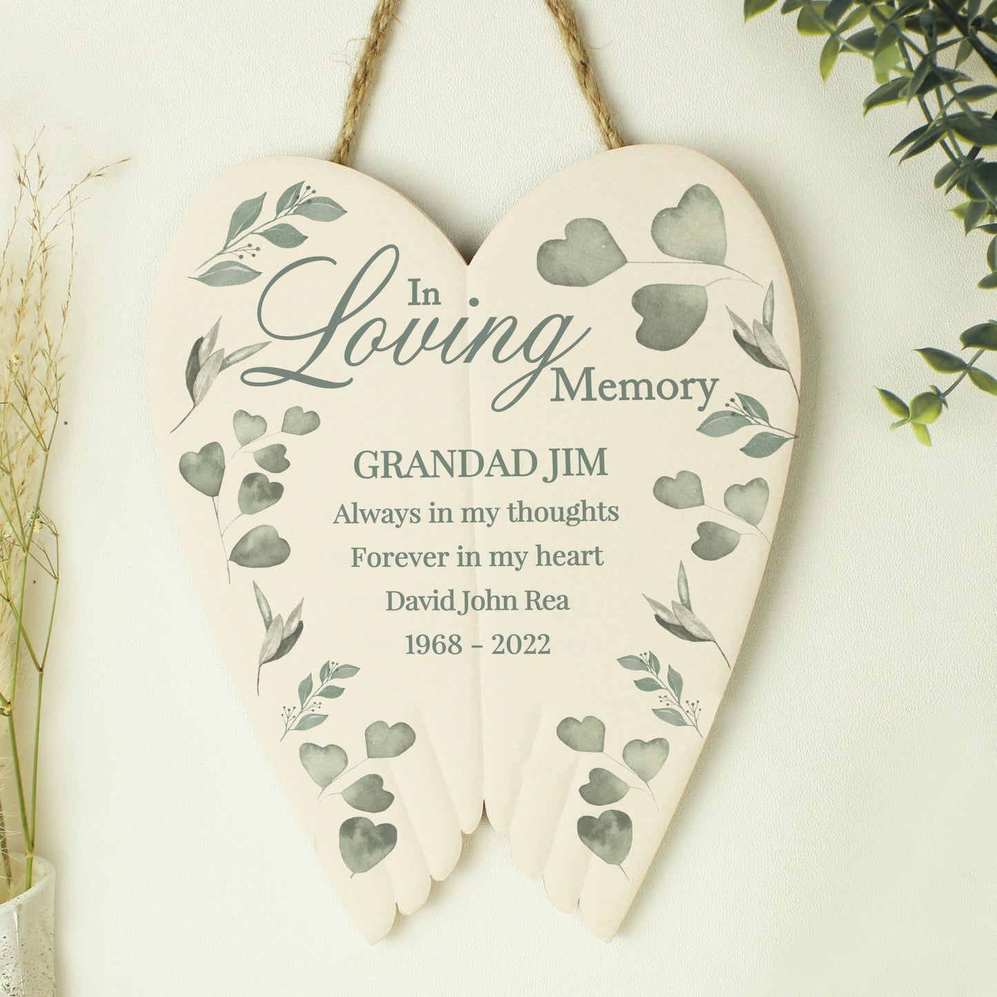 Personalised Botanical In Loving Memory Ceramic Wings