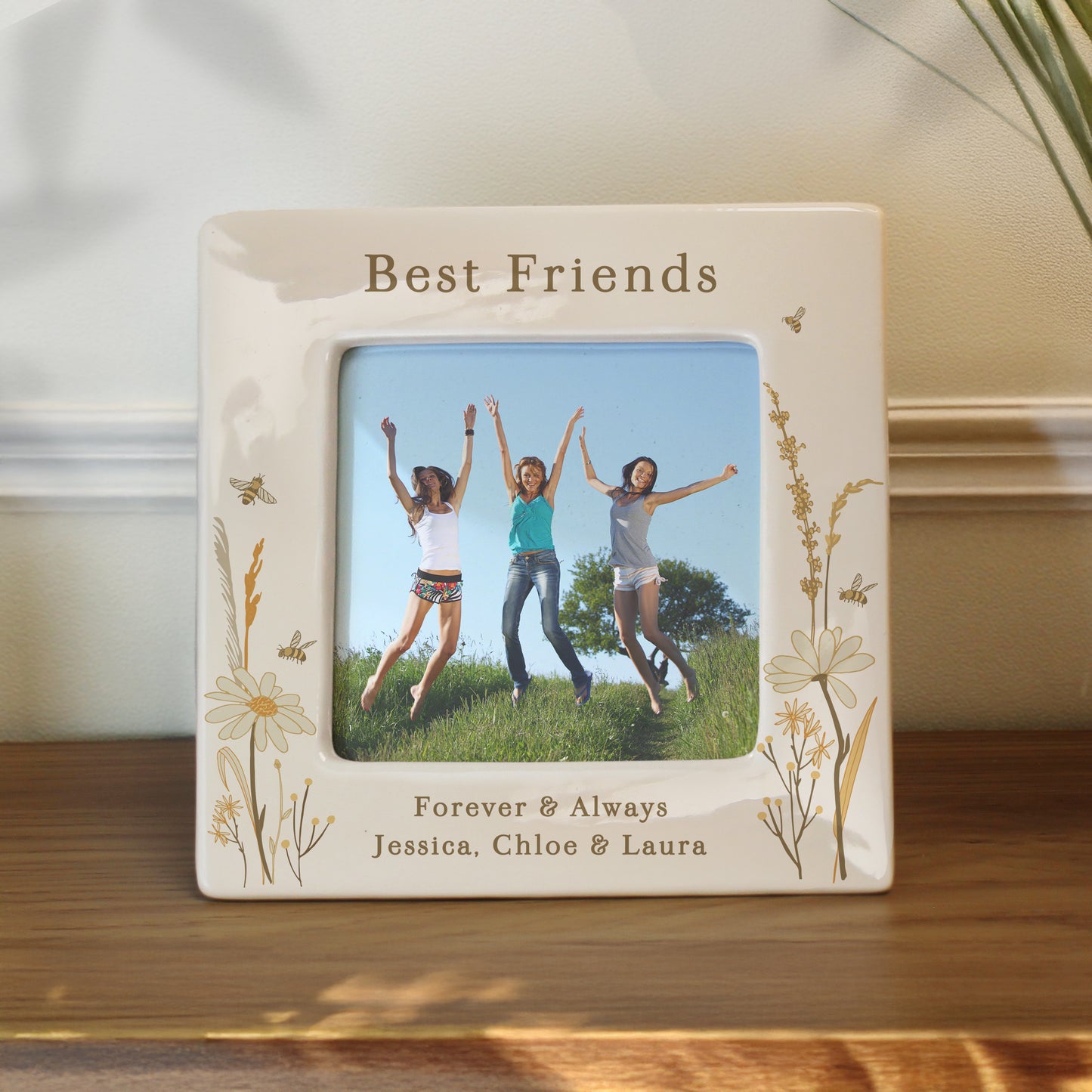 Personalised Bees & Daisy Ceramic 4x4 Frame
