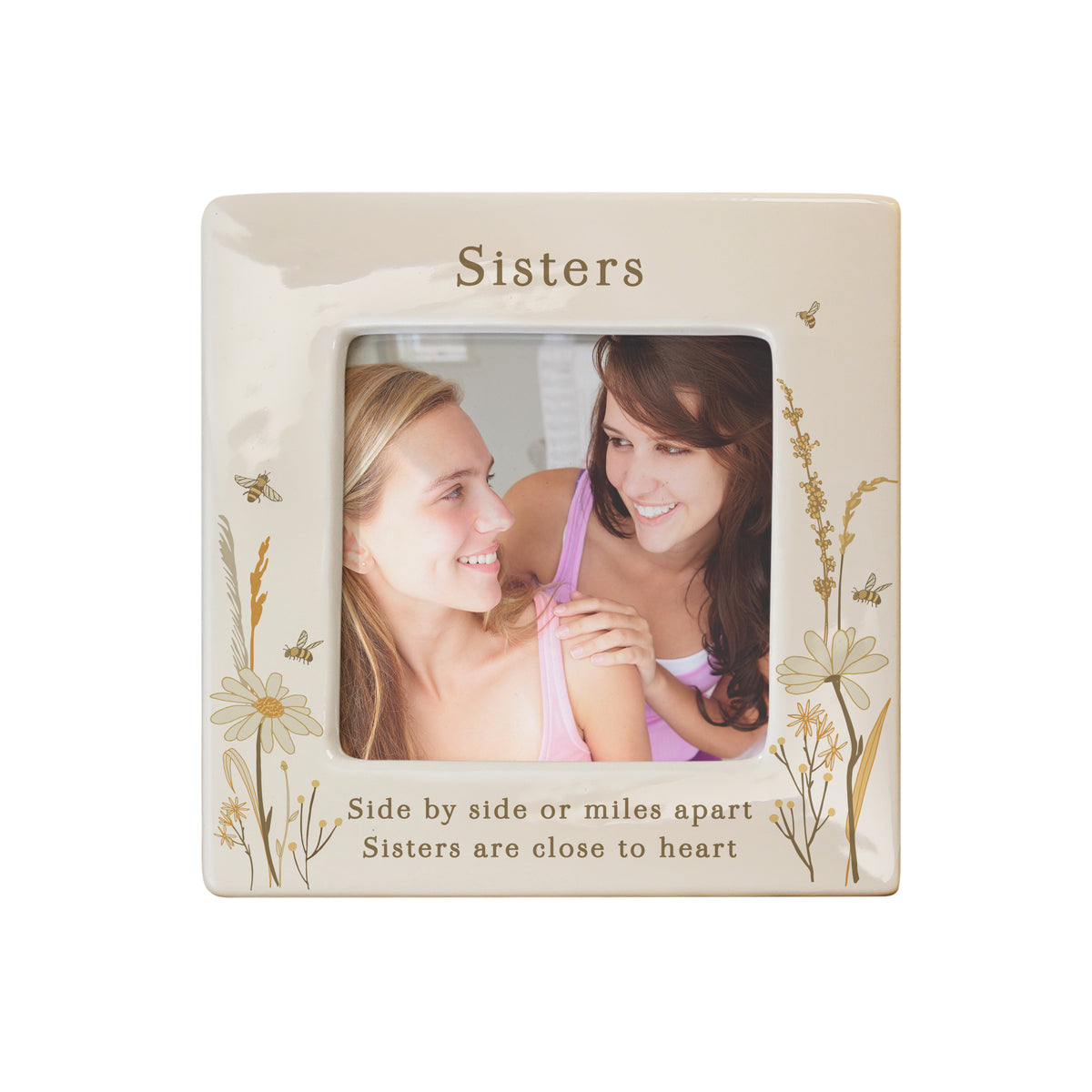 Personalised Bees & Daisy Ceramic 4x4 Frame