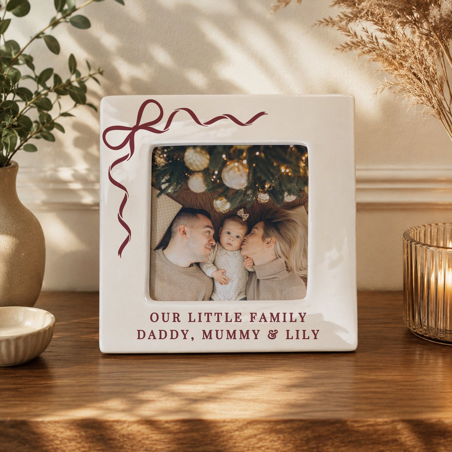 Personalised Red Bow Ceramic 4x4 Frame