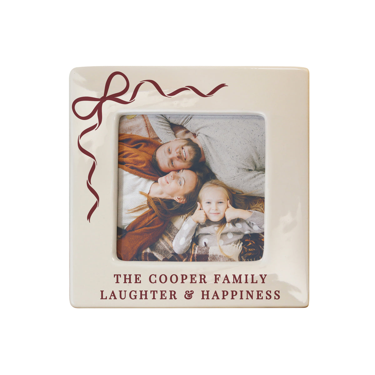 Personalised Red Bow Ceramic 4x4 Frame