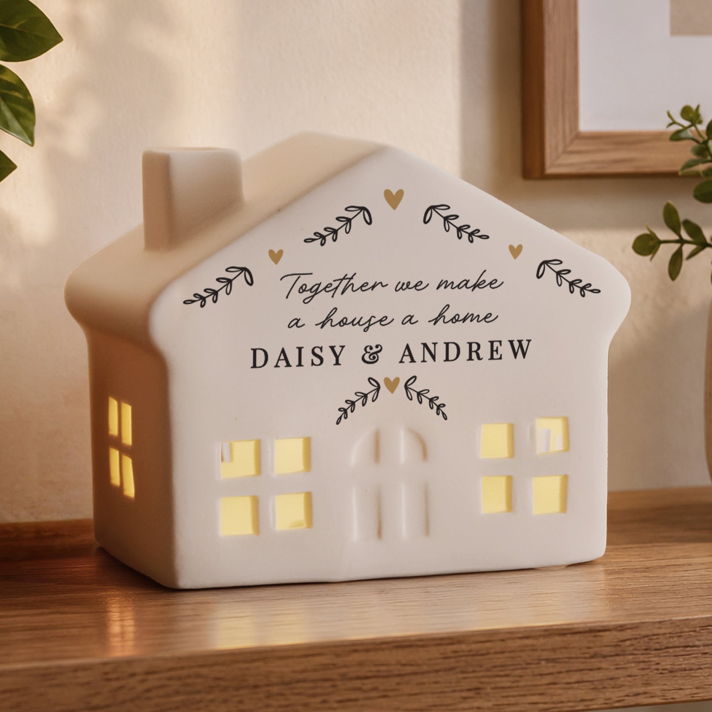 Personalised Black and Gold Wreath LED House