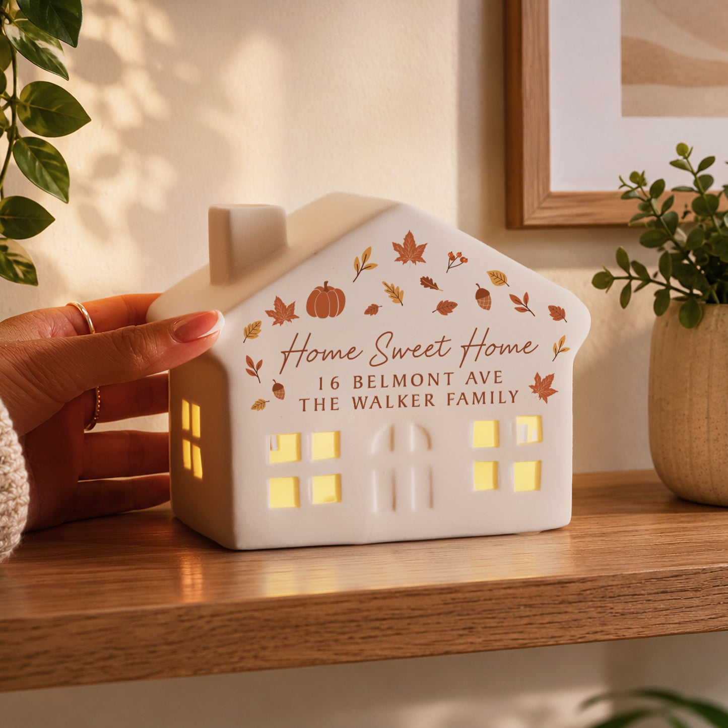 Personalised Autumnal Leaves LED House