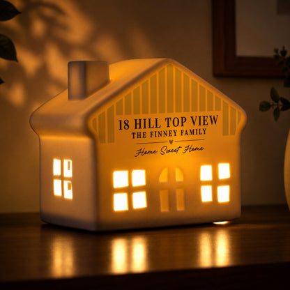 Personalised Green Stripe LED Ceramic House Ornament