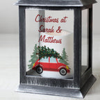 Personalised 'Driving Home For Christmas' Rustic Black Lantern