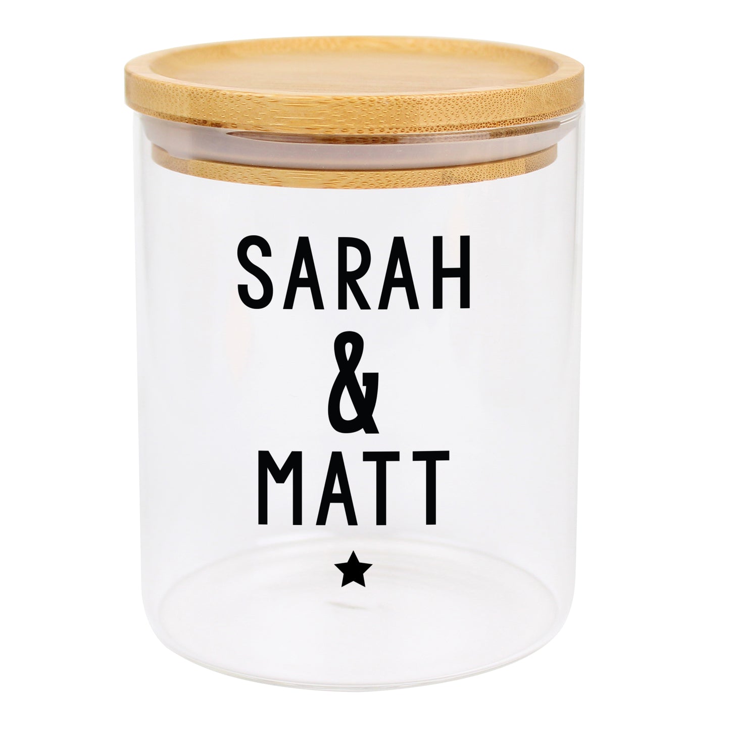 Personalised Free Text Glass Jar with Bamboo Lid