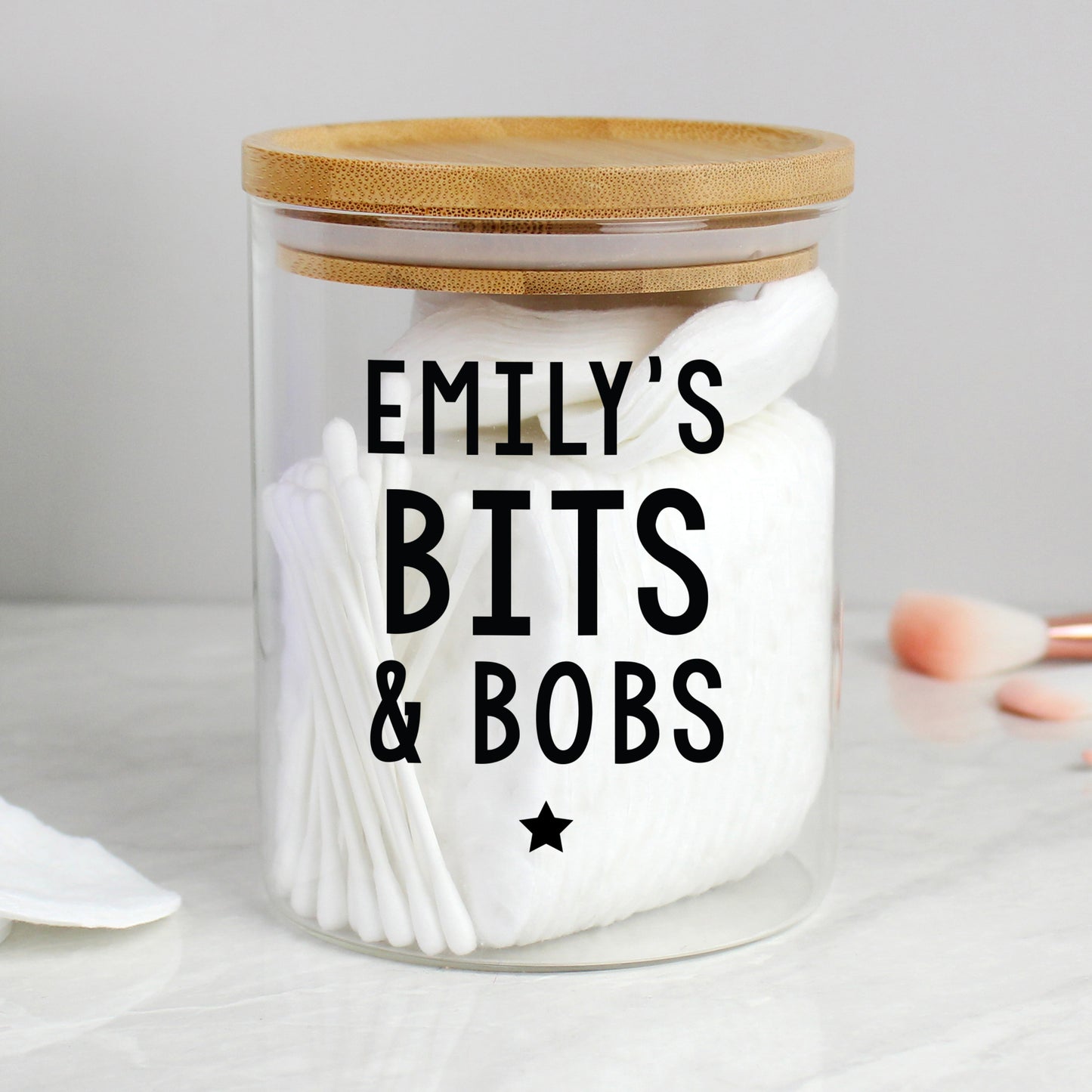 Personalised Free Text Glass Jar with Bamboo Lid
