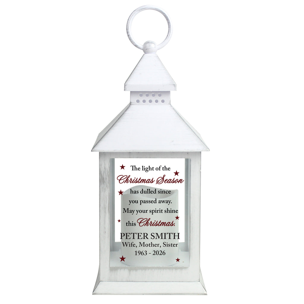 Personalised Christmas Season Memorial White Lantern