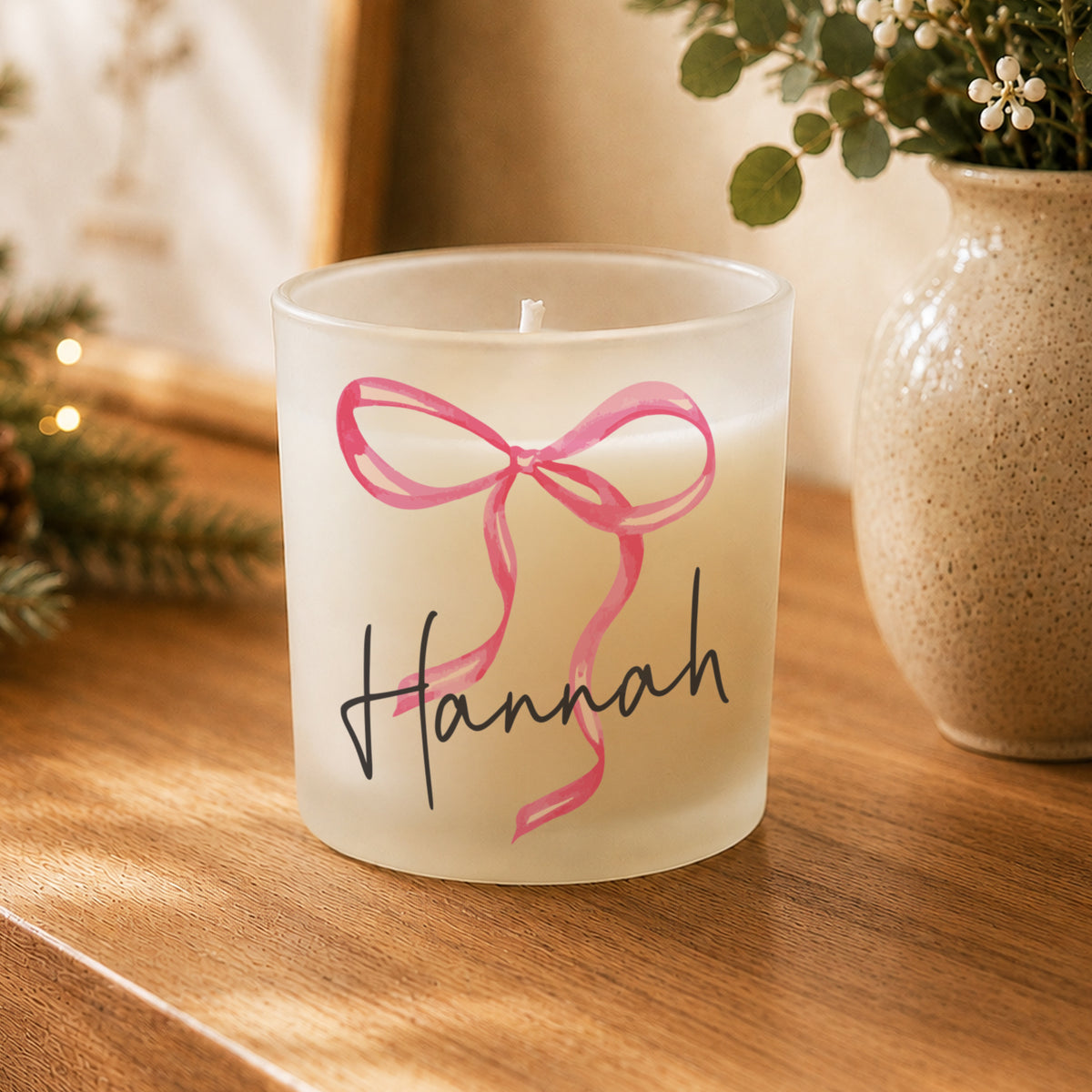 Personalised Pink Bow Candle Jar