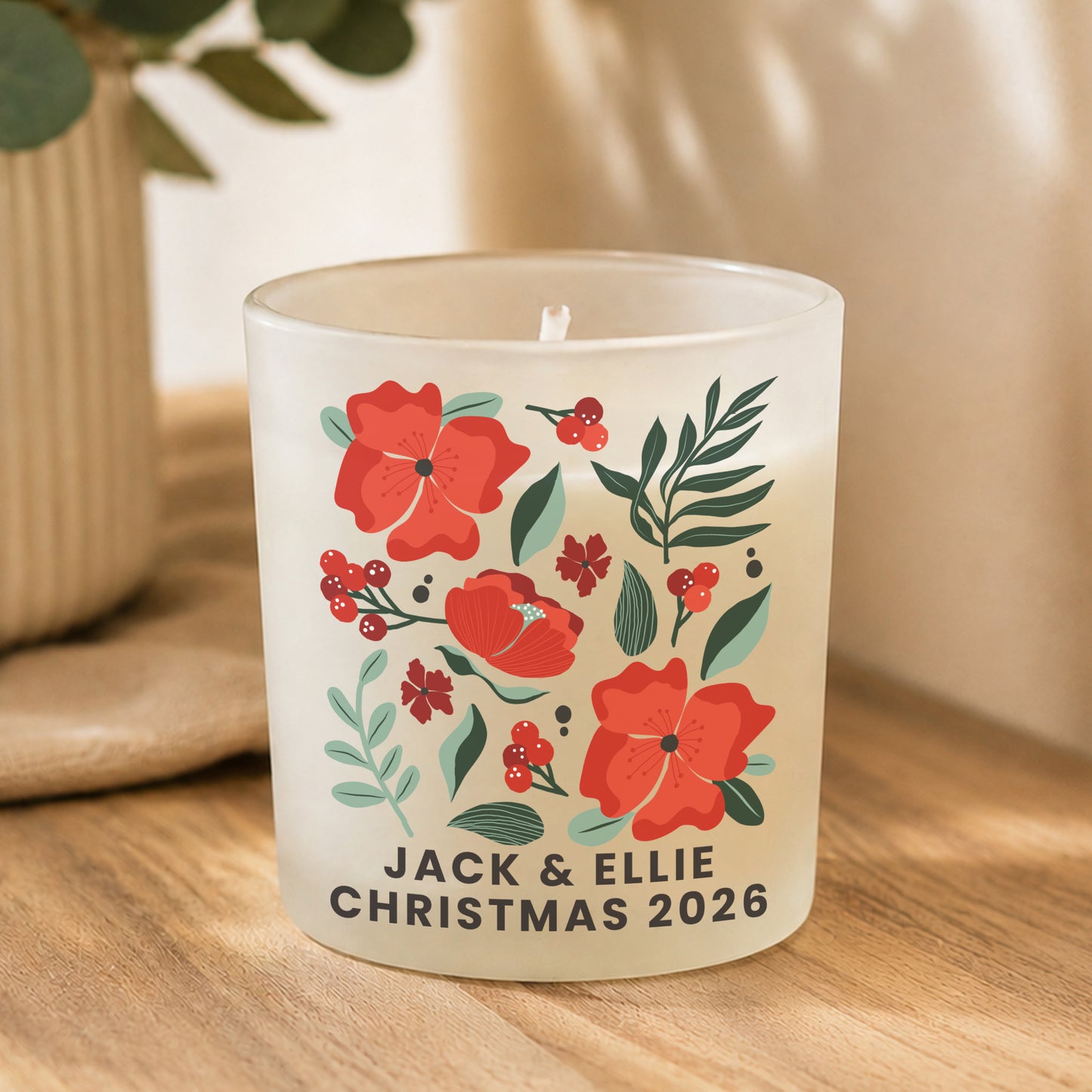 Personalised Poinsettia Candle Jar