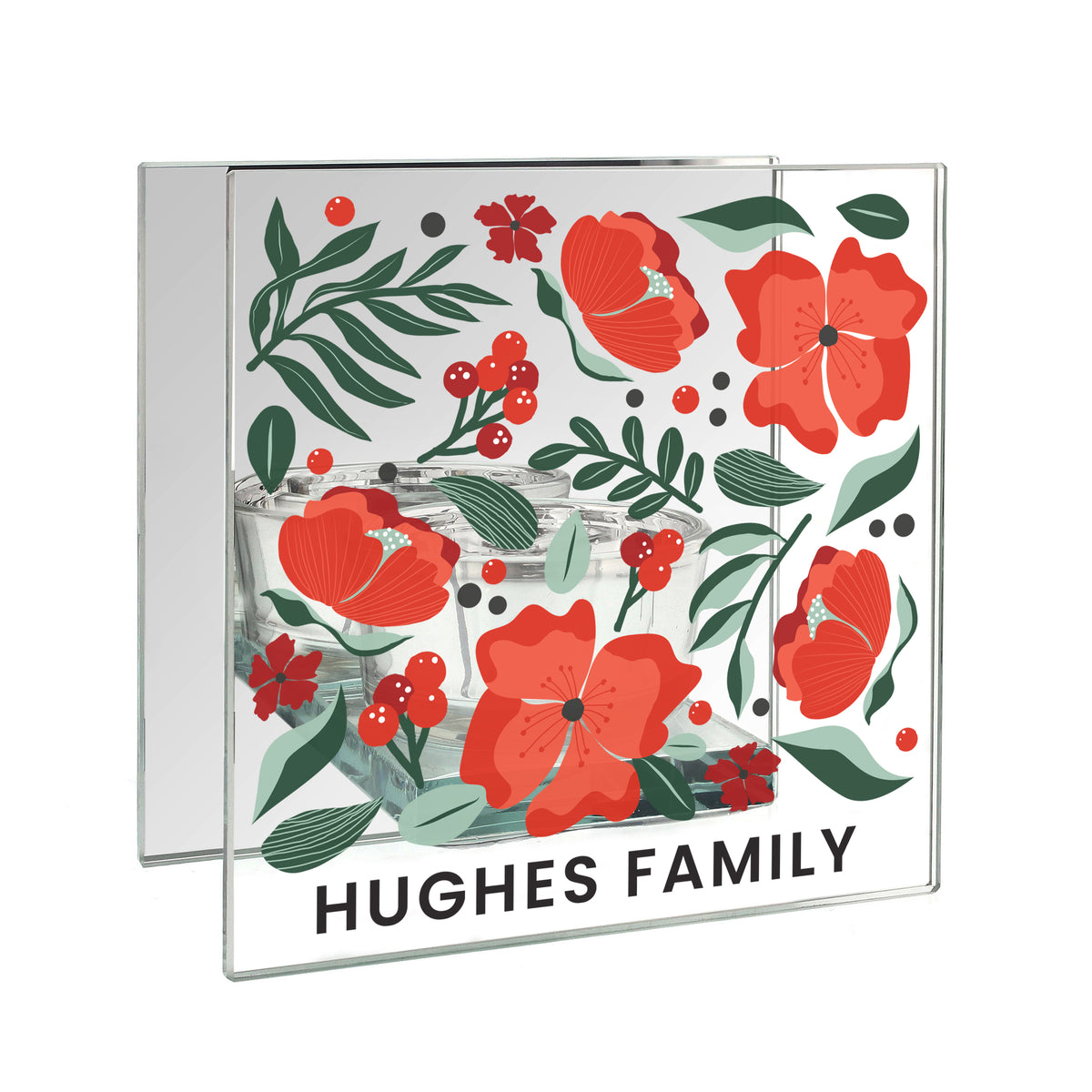 Personalised Poinsettia Glass Tealight Holder