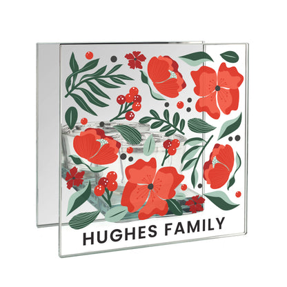 Personalised Poinsettia Glass Tealight Holder