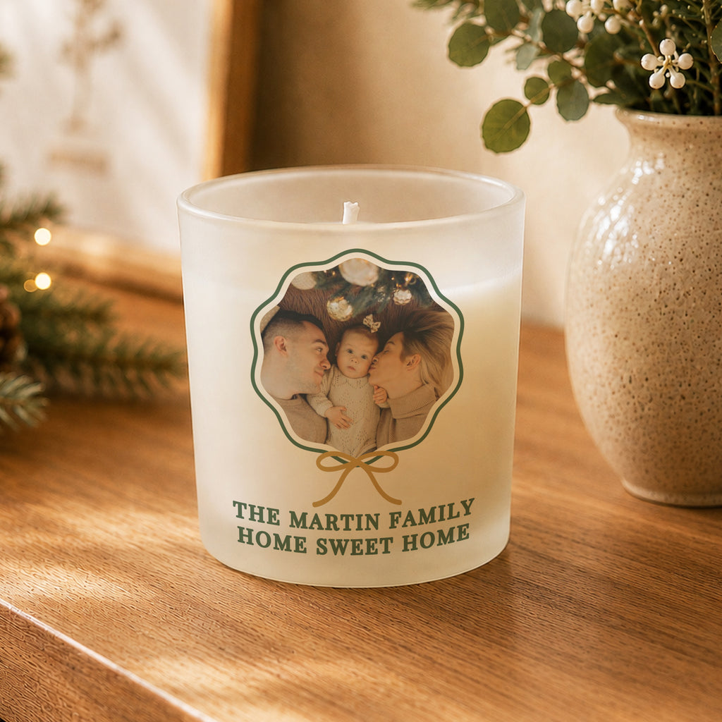 Personalised Scallop Bow Photo Upload Photo Jar Candle