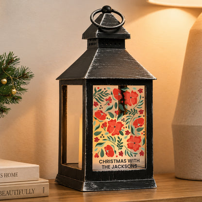 Personalised Poinsettia Black LED Lantern