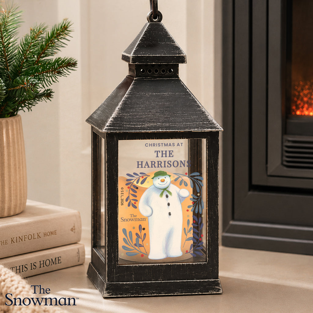 Personalised The Snowman Botanical Black Lantern