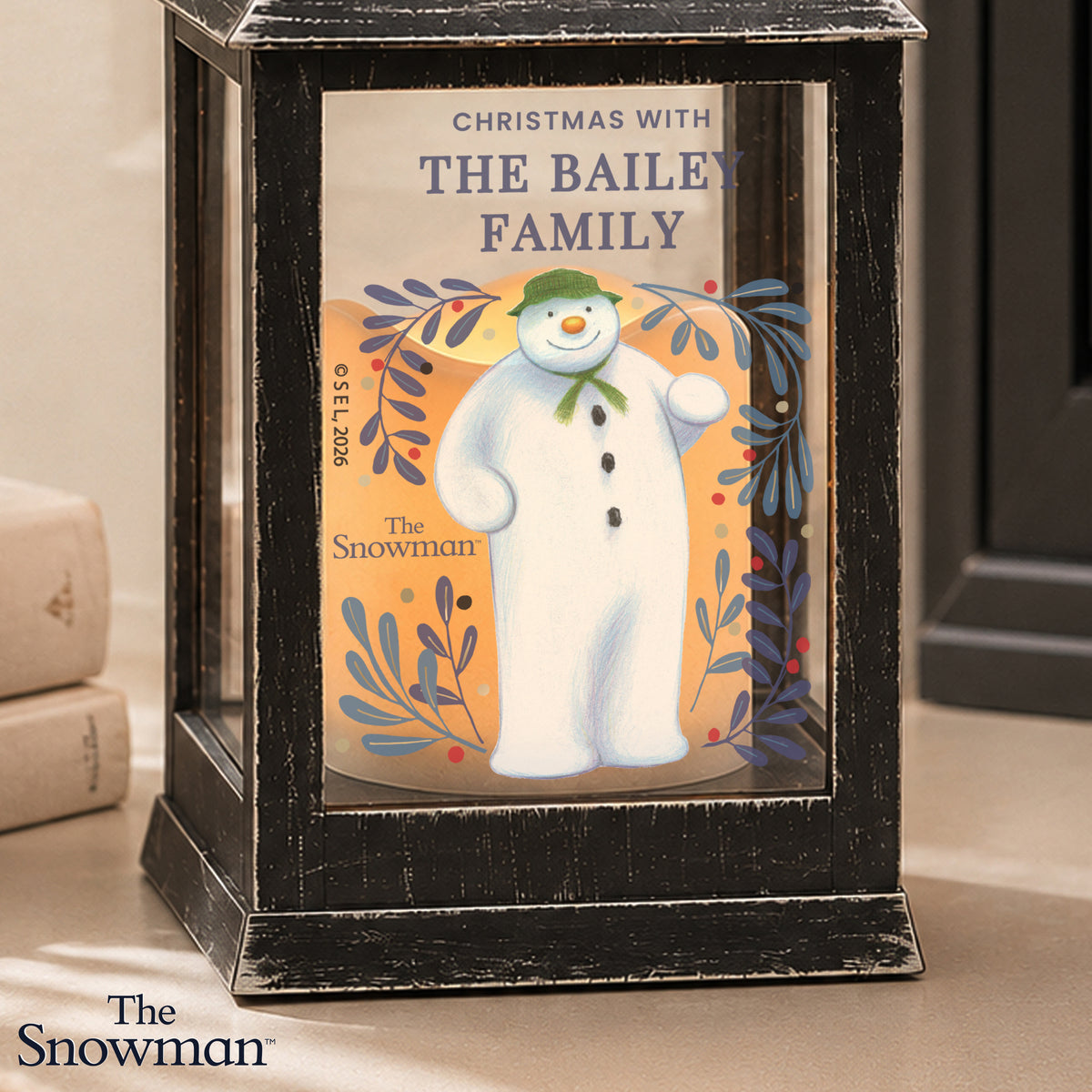 Personalised The Snowman Botanical Black Lantern