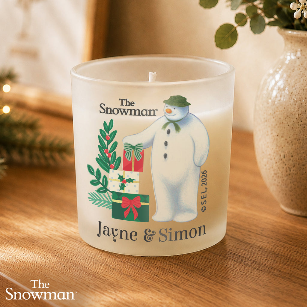 Personalised The Snowman Christmas Wishes Frosted Candle Jar