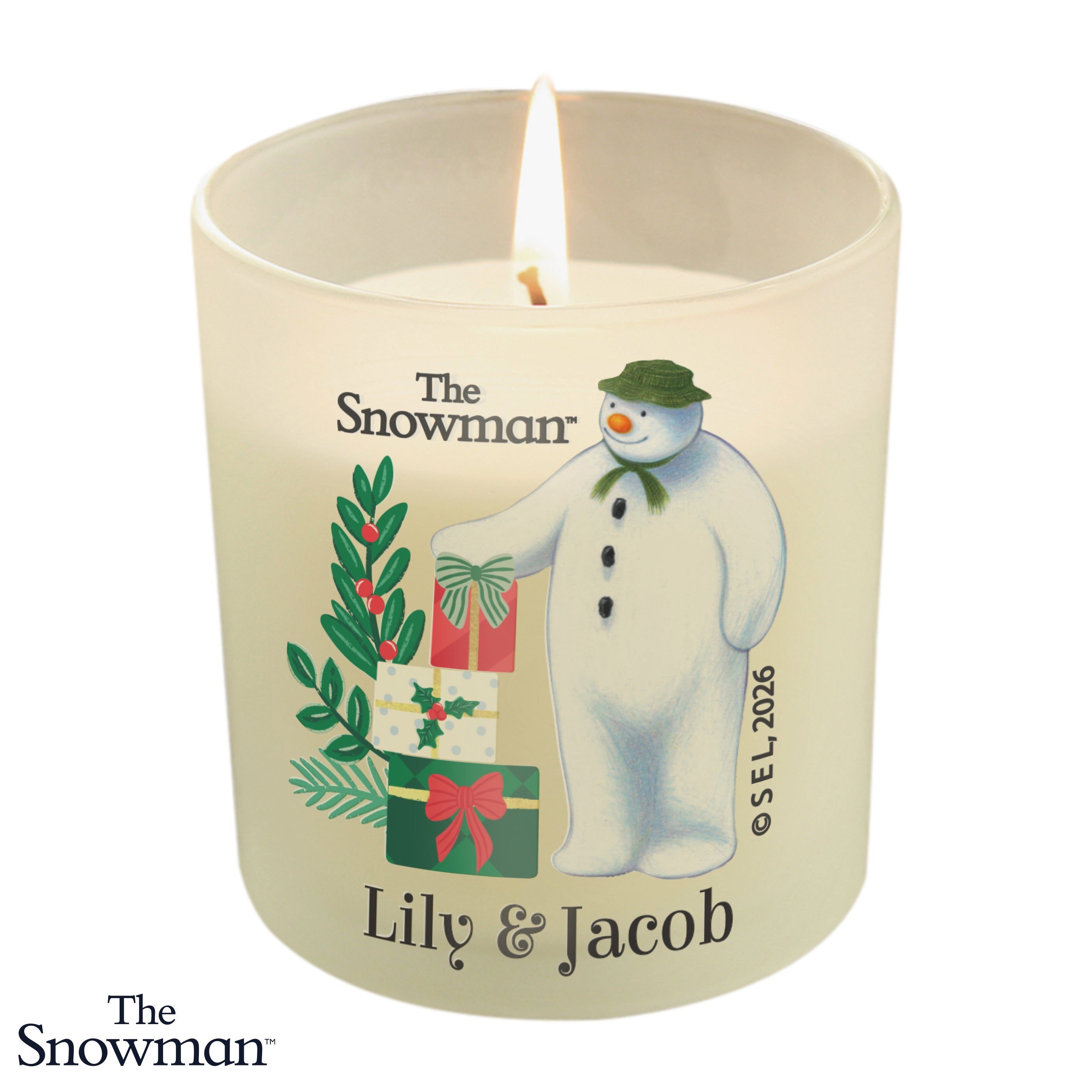 Personalised The Snowman Christmas Wishes Frosted Candle Jar