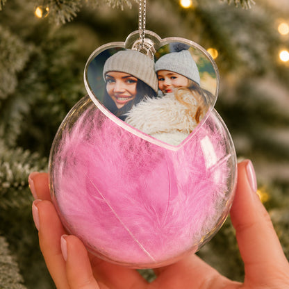 Personalised Photo Upload Pink Feather Glass Bauble