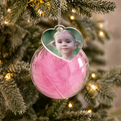 Personalised Photo Upload Pink Feather Glass Bauble