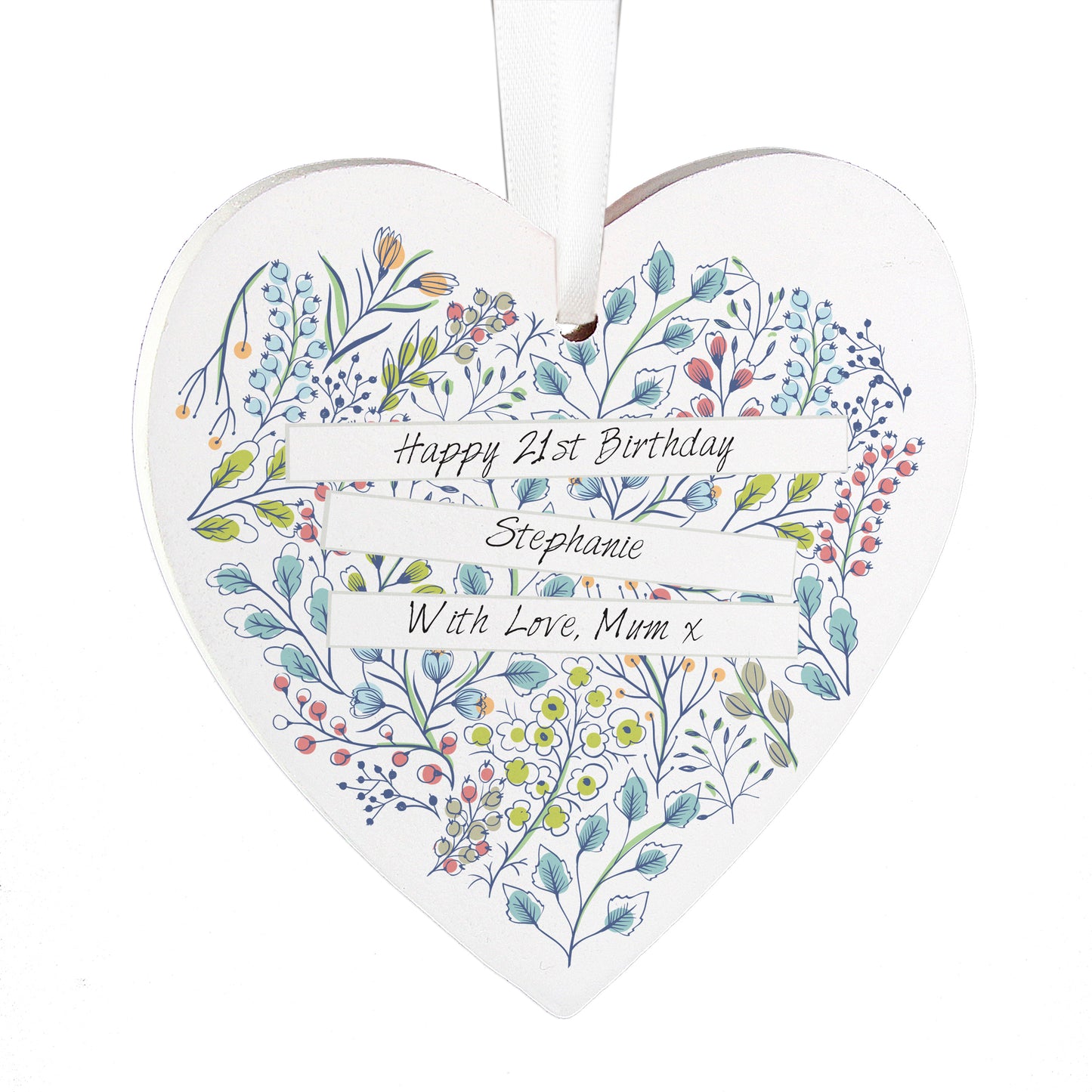 Personalised Botanical Scroll Wooden Heart Decoration